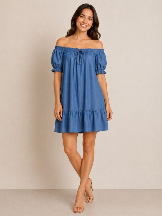 Unbranded Dresses & Skirts - California Bay Co Blue Off Shoulder Peasant Dress Women’s Medium Boho Chambray